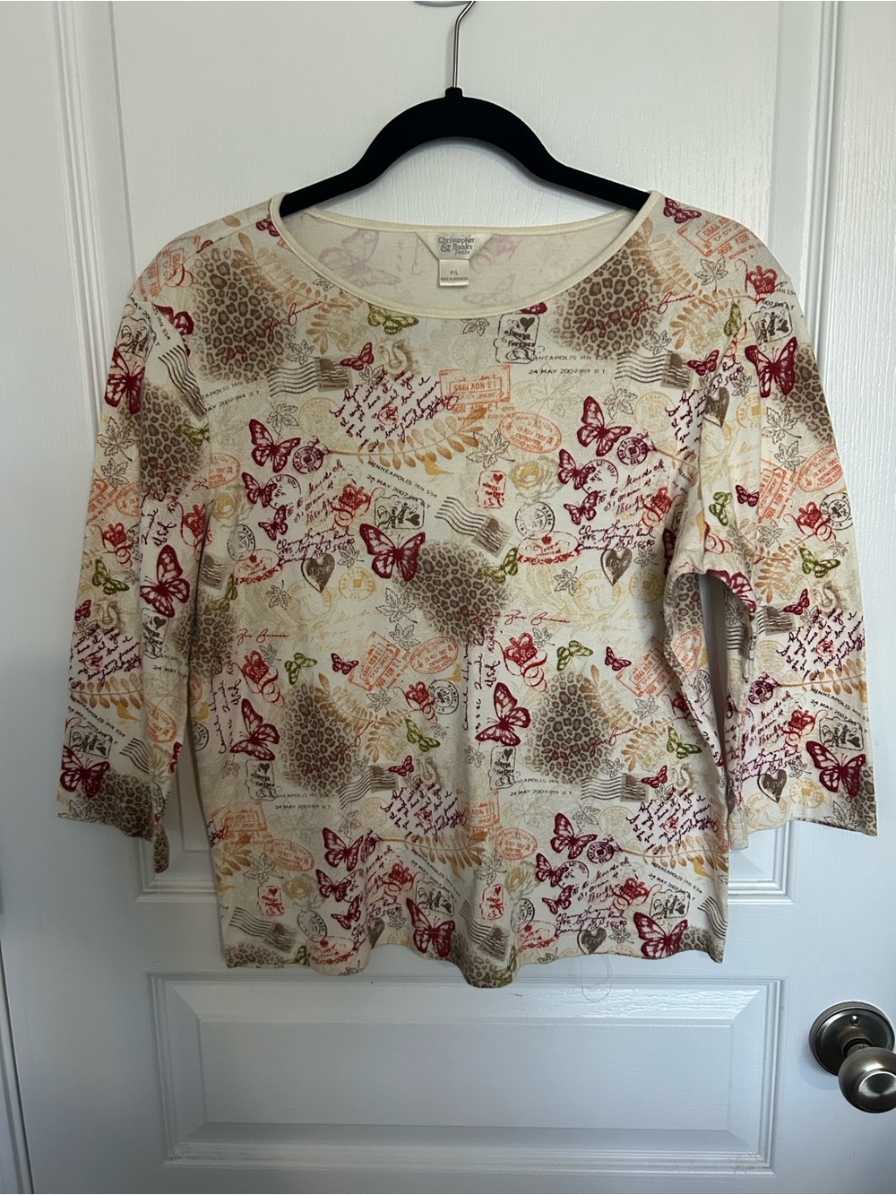 Christopher & Banks Cream Long-Sleeve Butterfly Print Top